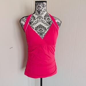 Tommy Bahama Pink Ruched Side Halter Tankini Swim Top